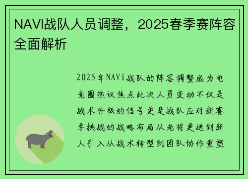 NAVI战队人员调整，2025春季赛阵容全面解析